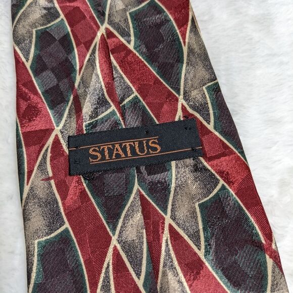 Vintage Men's 100% Silk Abstract Print Tie by Status - Picture 3 of 14